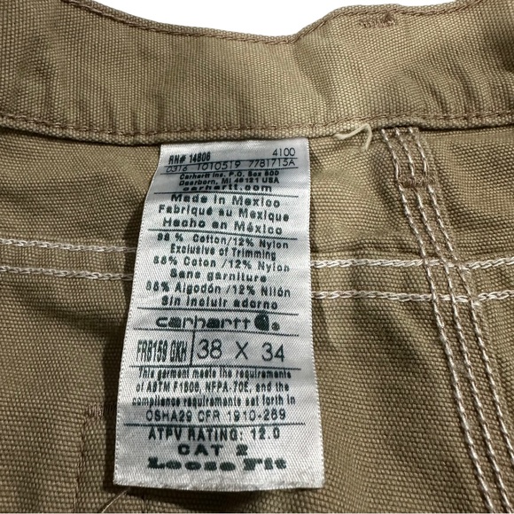Carhartt Cat 2 Flame Resistant Tan Canvas Cargo Jeans Pants Sz 38x34 7 Pockets - Picture 4 of 15